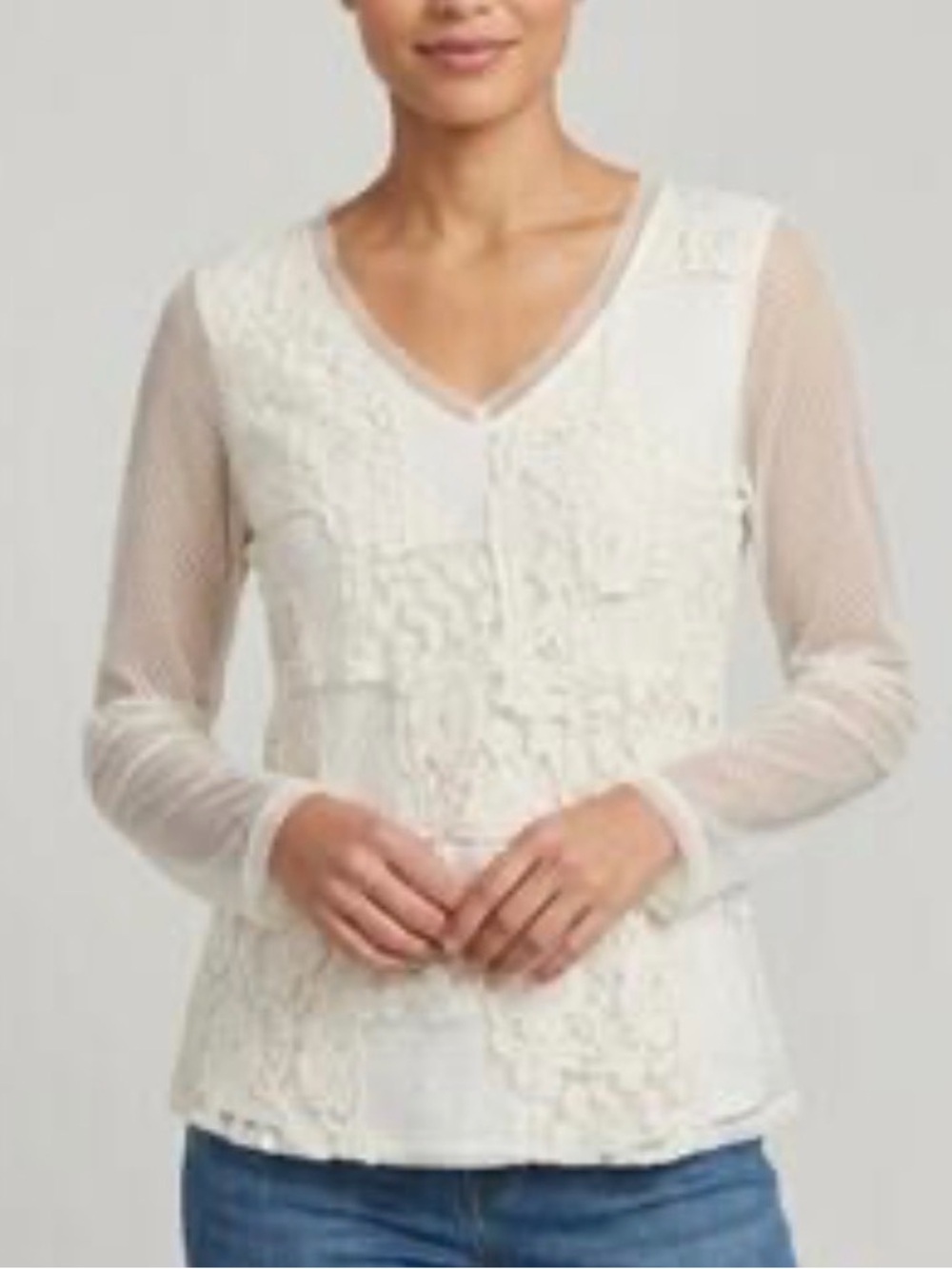 Sundance Sheer Long Sleeves V Neck Lace Delicate Elegant Boho Rayon Top Sz Small